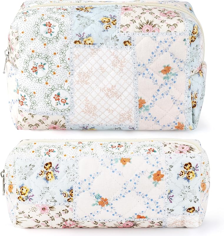 URSKYTOUS Necessaires de Maquiagem em Algodão Matelassado Bee Flower, Pacote com 2