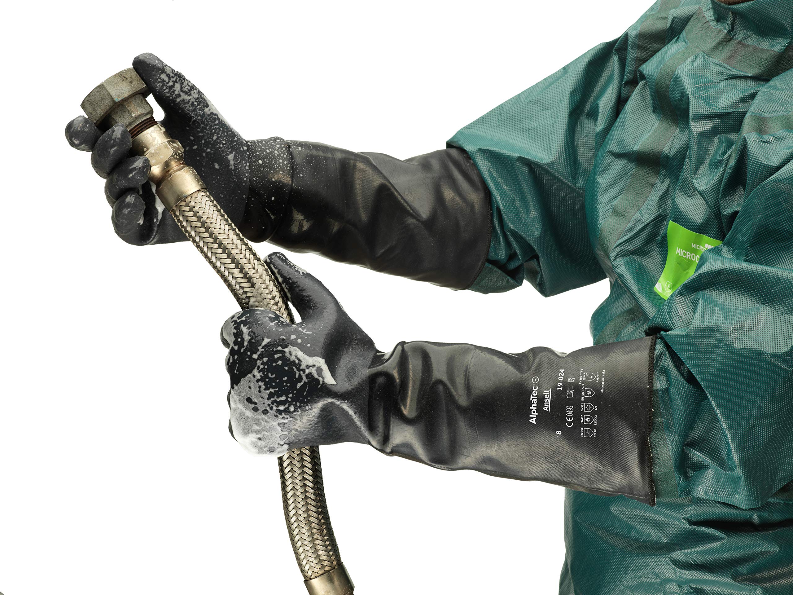 ANSELL ALPHATEC 19-024 Neoprenowe rękawiczki robocze z podparciem izolacyjnym, wysoką odpornością termiczną, doskonałą ochroną chemiczną i mechaniczną, czarny, rozmiar M (1 para)