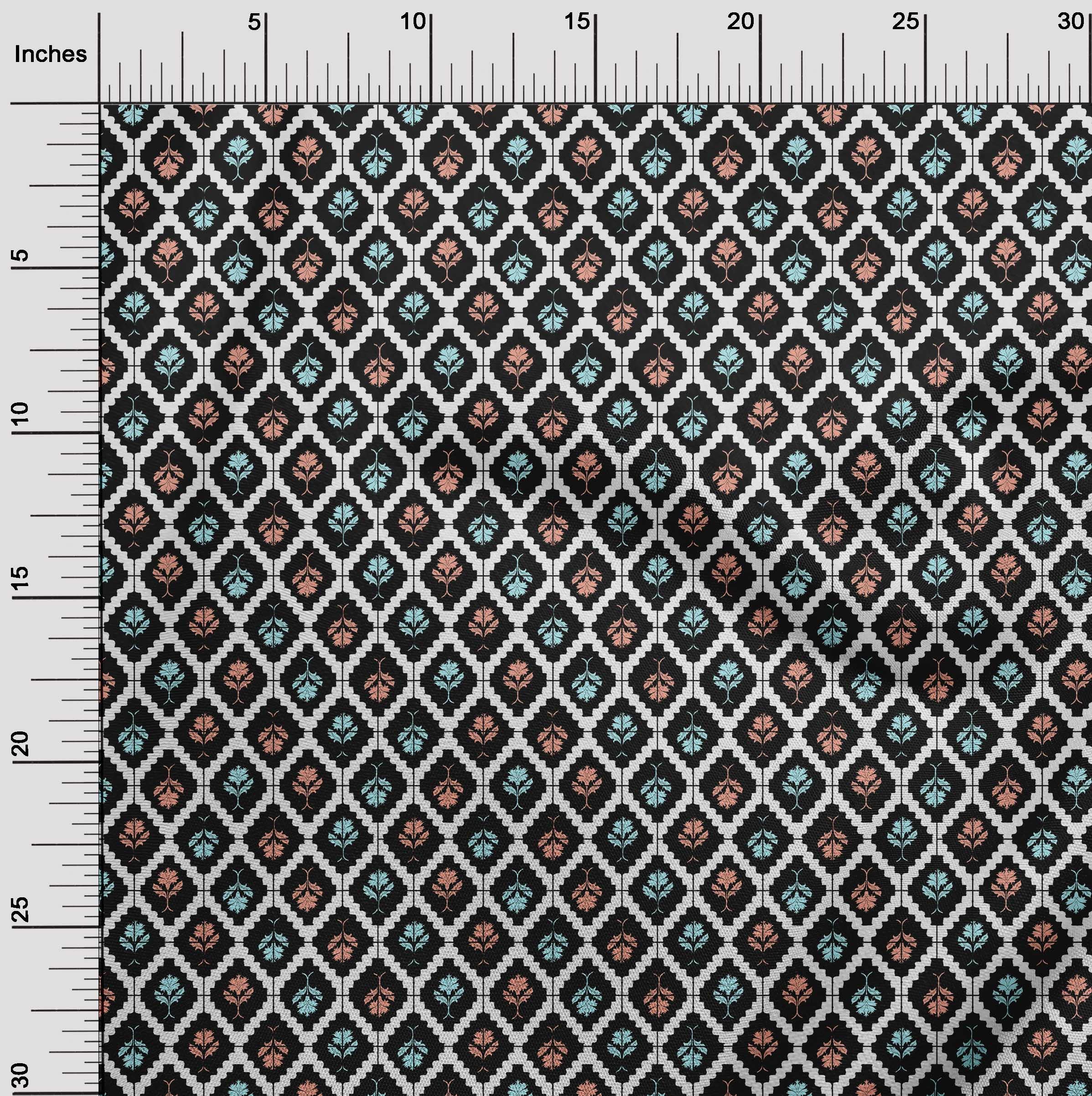 oneOone Polyester Spandex Aqua Blue Fabric Asian Tile Traditional