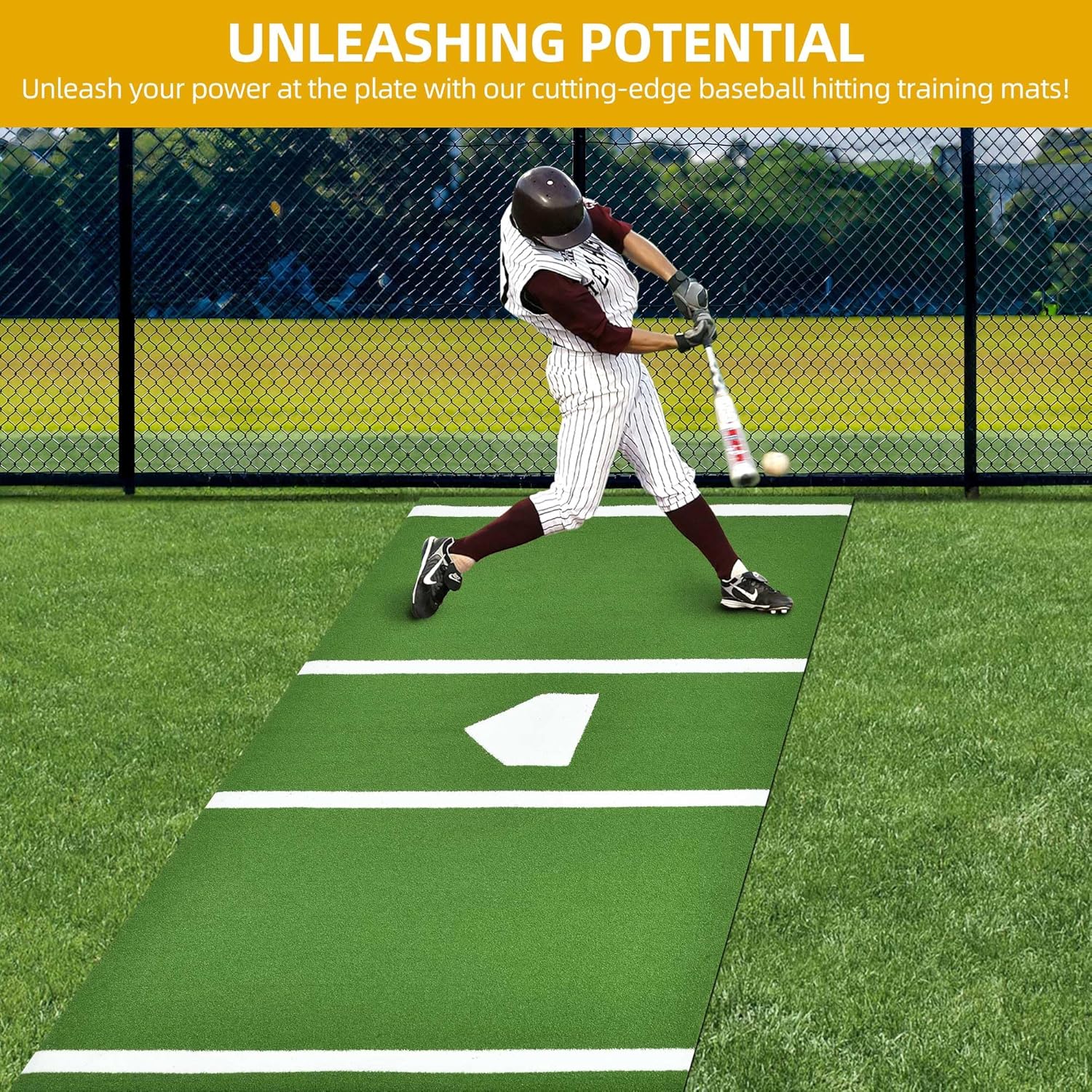 Baseball Batting Mat, 10x3.8/12x6ft Softball Hitting Mat, Batters Box Turf Mats with Home Plate, Anti-Slip Baseball Softball Cage Mats for Indoor Outdoor