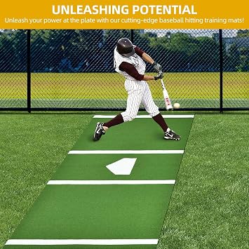 Shopsource Baseball Softball Training Mat with Home Plate Batters Box - Upgraded Anti-Slip Mat with Stitched Embroidery Turf for Indoor Outdoor