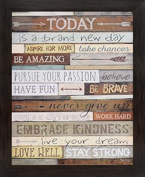 Inspirational Wall Art For Office Framed Print Motivational Quotes - Today New Day Sign - Home Decor Positive Picture Encouraging Sayings Gift Work Bathroom Hanging Decoration Artwork