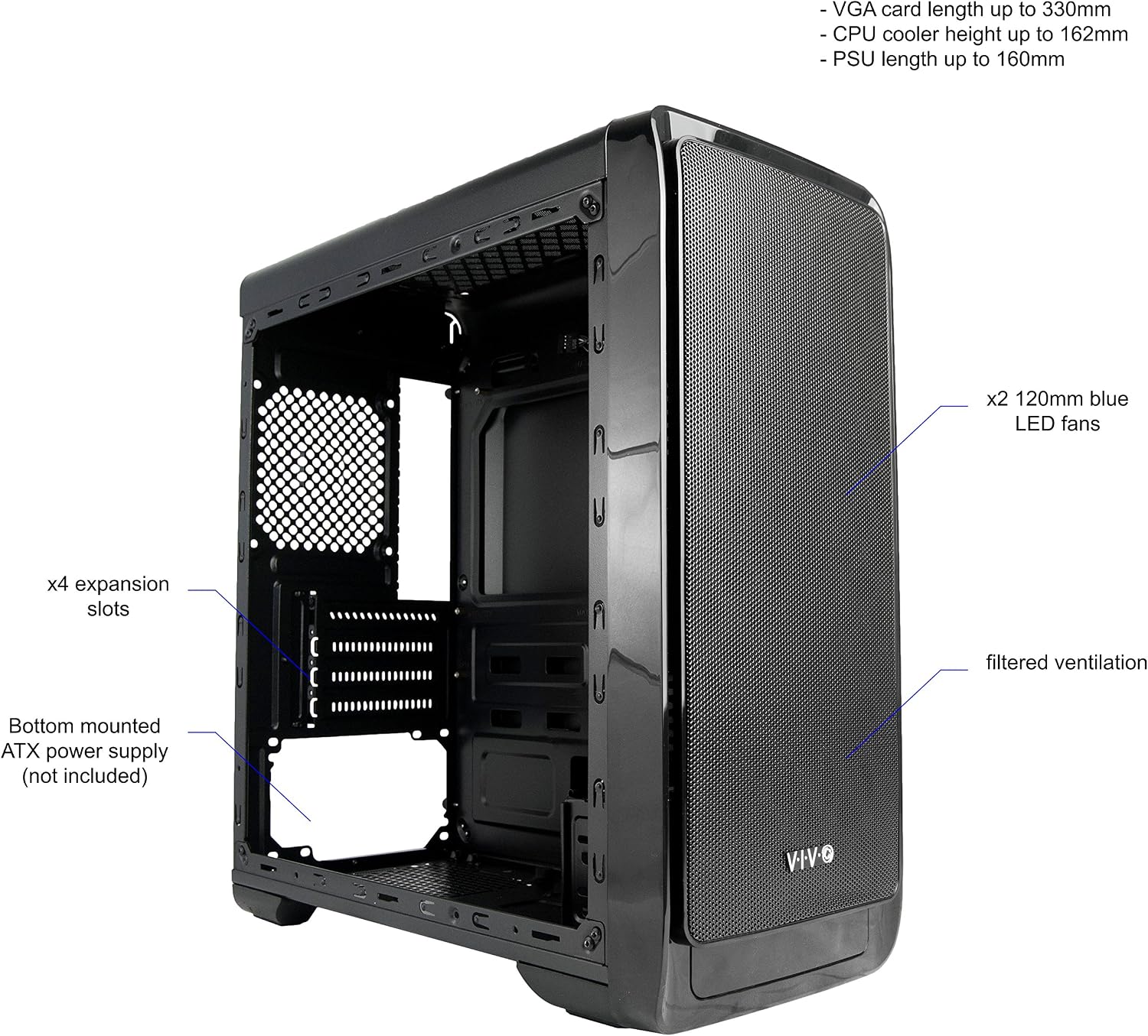 VIVO "Smart Micro-ATX Tower Computer Gaming PC Case Black / 5 Fan Mounts, USB 3.0 Port (CASE-V06)