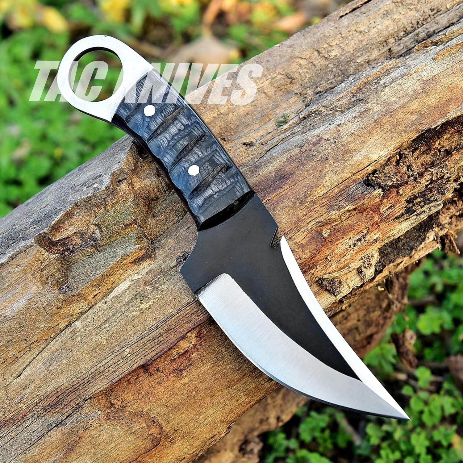 TAC Knives - Bushcraft Survival Knife 1095 Steel Fixed Blade outdoor - Pakka Wood Handle - Pancake Leather Sheath - Traditional Field for Camping Fishing, Hunting Men & Wome EDC Knife to Carry on Belt (BLACK)