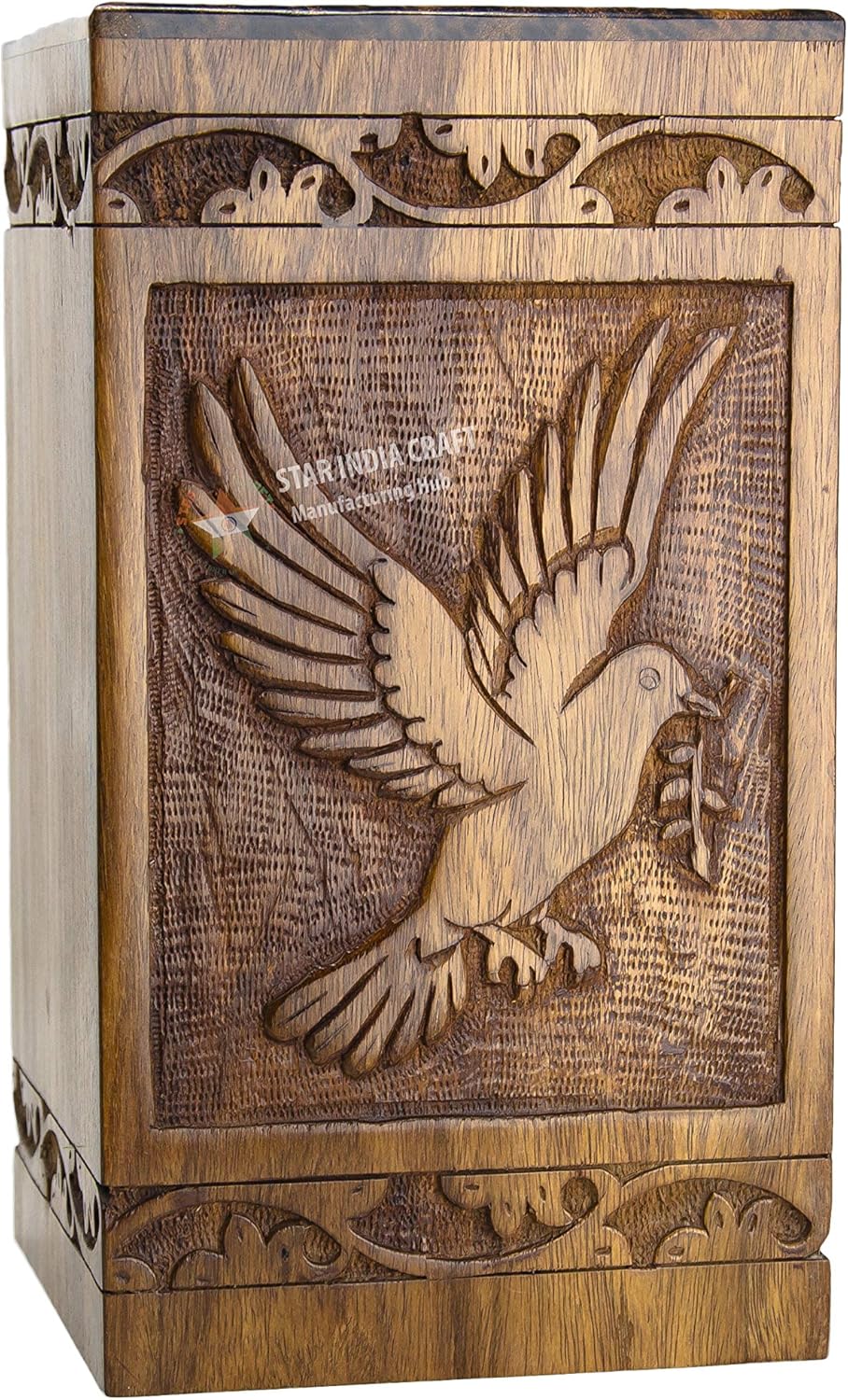 STAR INDIA CRAFT Rosewood Urn for Human Ashes Adult,Tree of Life Wooden Urns for Ashes, Cremation Pet Urns for Dogs Ashes, Wooden Box, Funeral Urn Box (Rosewood Peaceful Dove, 250 Cu/in)