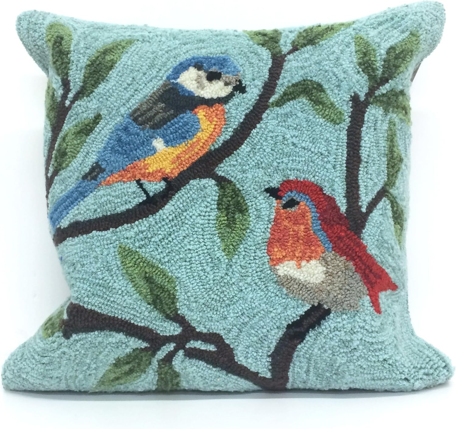 Liora Manne 2270/04 Birds On Branches Aqua Blue 18" Square Indoor/Outdoor Pillow