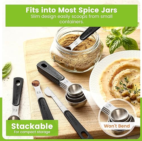 Miniatura 16 de Spring Chef Juego de 15 tazas y cucharas medidoras de acero inoxidable con nivelador, juego de cucharas medidoras de metal métrico de cocina y tazas