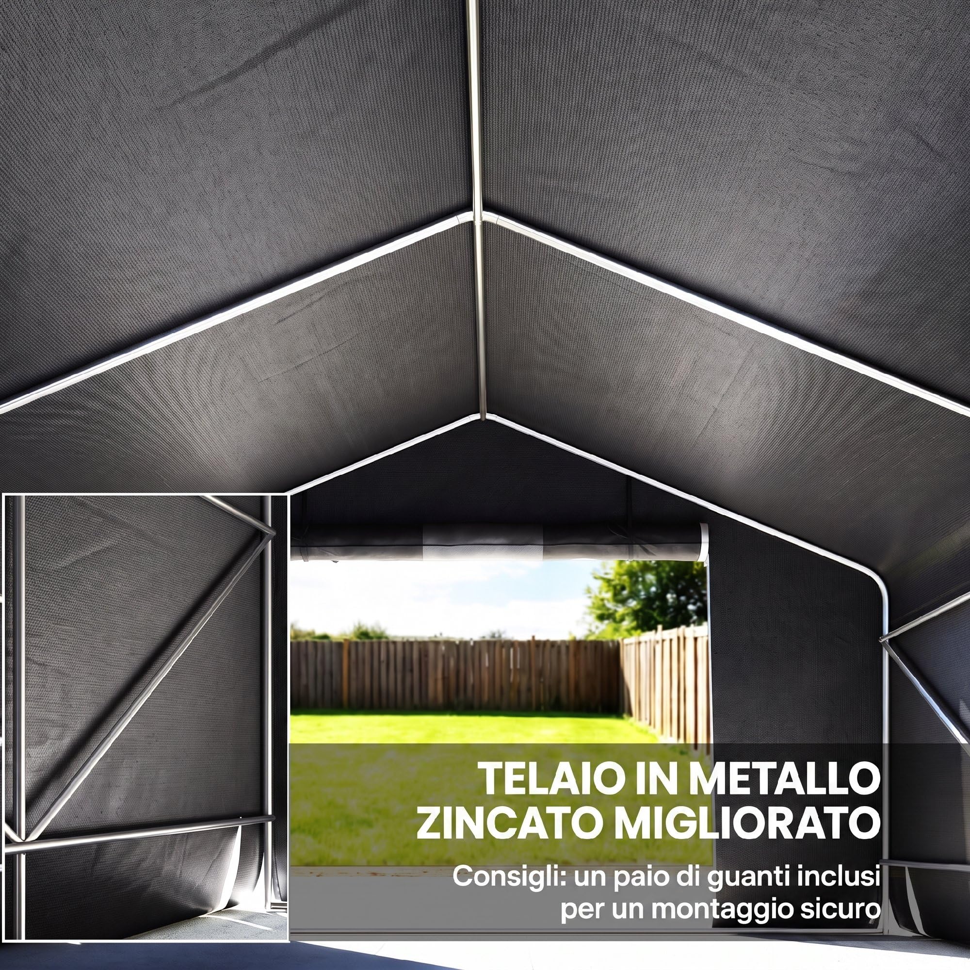 Outsunny Garage Moto per Esterno 3x3m Tenda Garage Impermeabile GrigioScuro | Porta Avvolgibile, Prese d'Aria, per Biciclette e Attrezzi, Metallo e Tessuto PE Anti UV