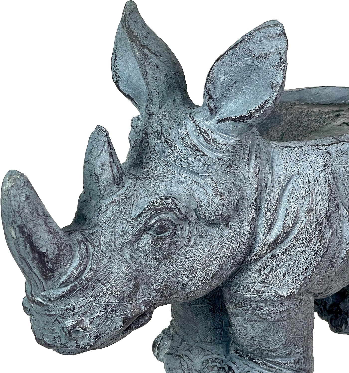 Zeckos Charming Grey Rhino MGO Planter with Drain Holes, 18.5 inches - Weather-Resistant Magnesium Oxide for Garden or Patio Decor - Unique Animal Theme Planter, Perfect for Indoor/Outdoor Use
