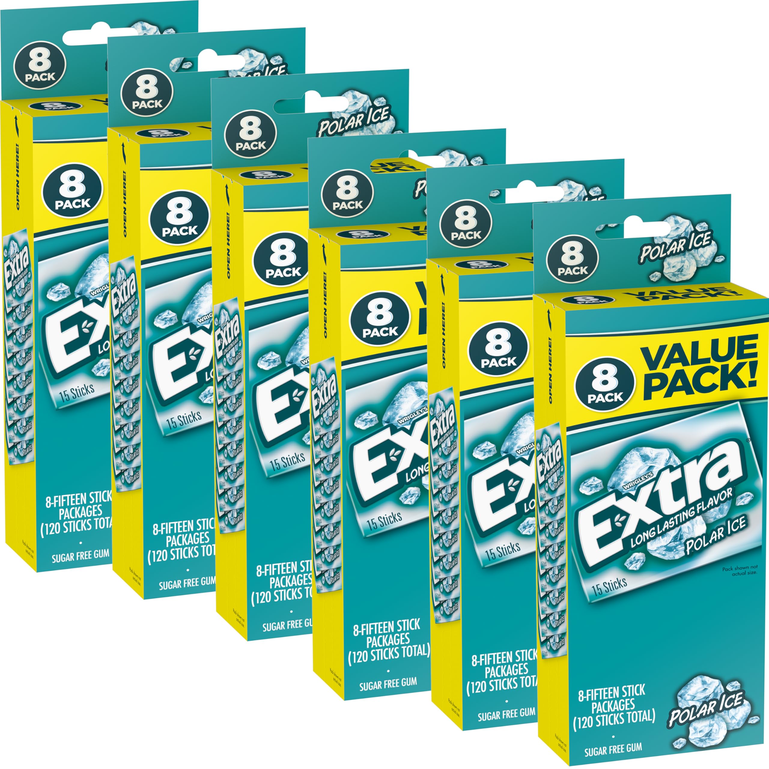 EXTRA Polar Ice Gum Sugar-Free, 8 Ct/Box, Pack of 6 (48 Count Total), Bulk Mint Gum