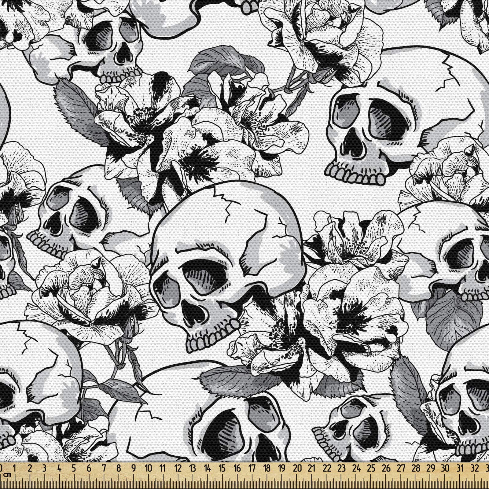ABAKUHAUS Tessuto A Tema Halloween, Metri 1 X 1,48, Con Scheletri, Poliestere Impermeabile Peso Medio, Per Tappezzeria E Decorazioni, Colore Grigio Albicocca - 5