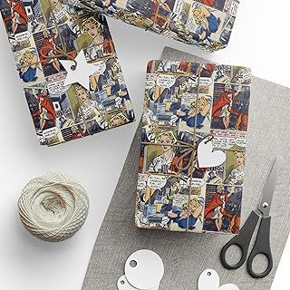 Vintage Comic Book Wrapping Paper Roll, Vintage Comic Design Wrapping, C...