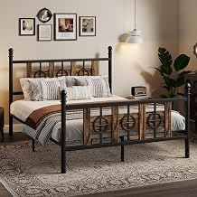 CABIHOME Metal Bed Frame with with Headboard and Footboard, Vintage Industrial Circular Design Bed Frame No Box Spring Required, Heavy Duty Steel Slat Noise-Free, Easy Assembly