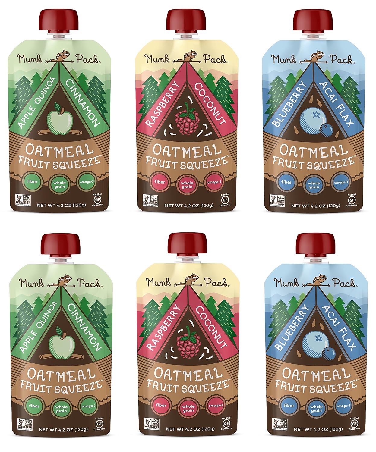 Munk Pack Oatmeal Fruit Squeeze Pouch, Variety Pack, 4.2 oz, 6 Pack