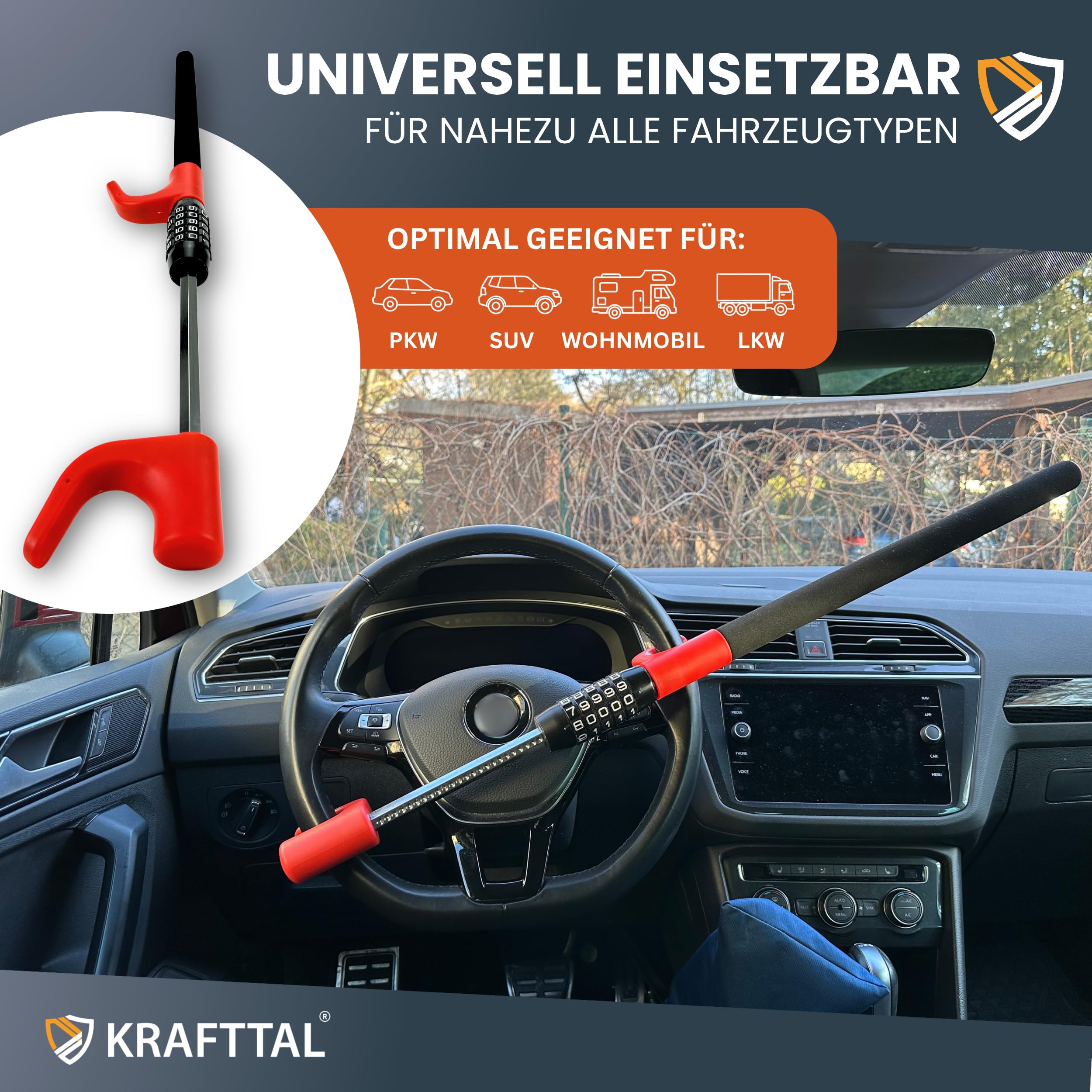 Lenkradkralle | Premium Lenkradschloss für Auto | geeignet für Auto, Wohnmobil & LKW | hochwertige Lenkradkralle für Auto | Wegfahrsperre Auto mit Zahlenschloss