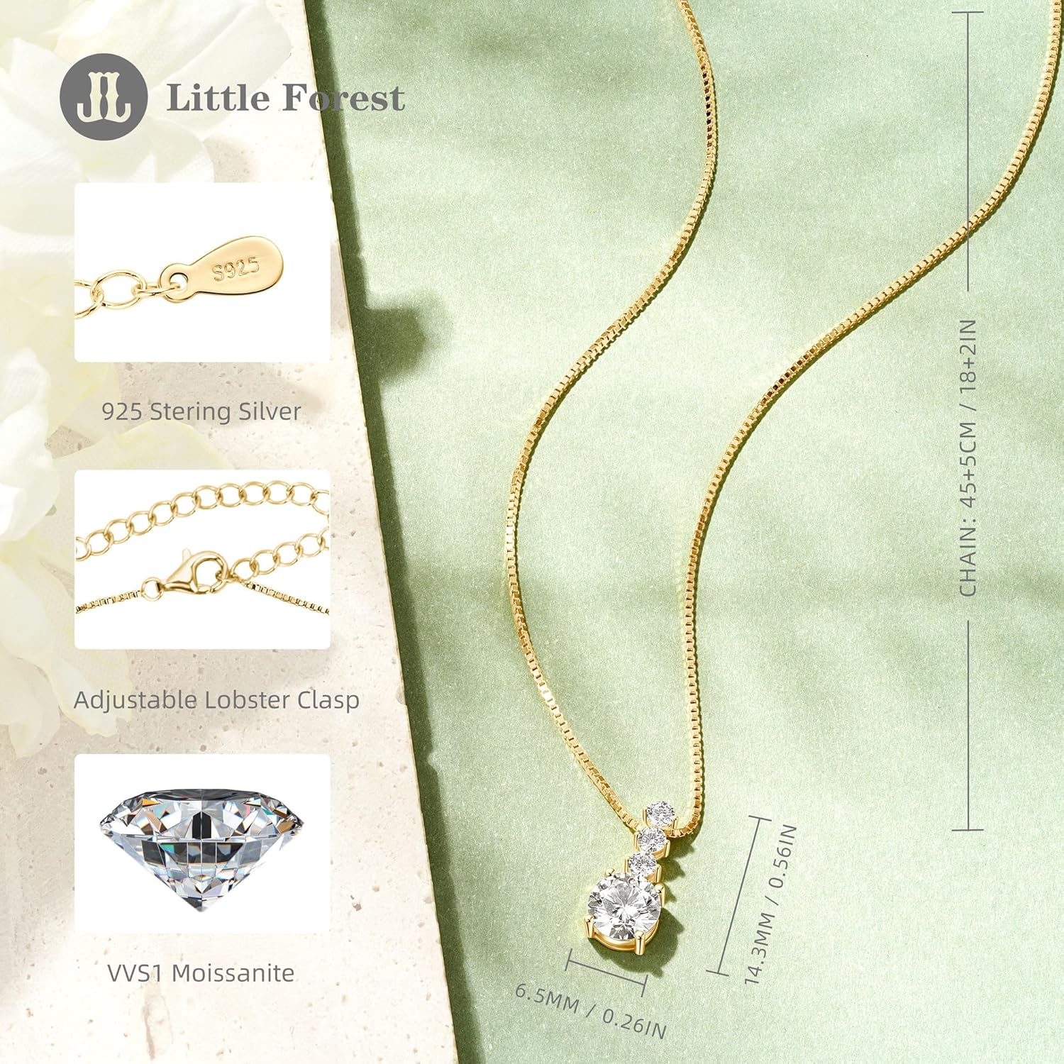 Moissanite Pendant Necklace for Women, 925 Sterling Silver Lab Created Gem Elegant Dainty Jewelry Birthday Gifts for Wife Mom - Image 5