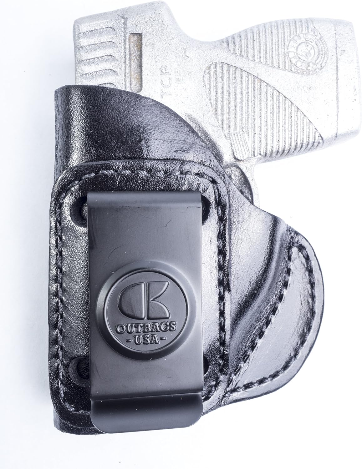 OUTBAGS USA LS4TCP (Black-Left) Full Grain Heavy Leather IWB Conceal Carry Gun Holster for Taurus 738 TCP. Handcrafted in USA.