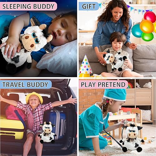 Miniatura 4 de Puzzled DolliBu - Animal de peluche de vaca – Suave peluche abrazable con ojos grandes, adorable juguete de peluche de vaca rancho para jugar, lindo