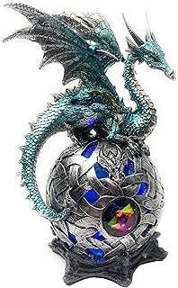 Ain’t It Nice Dragon Statue On Light Up LED Orb Cycling Through Many Vibrant Colors Collectible Dragon Figurine Fantasy Décor, Turquoise 4(L) X 4(W) X 8(H) inches (Batteries Included)