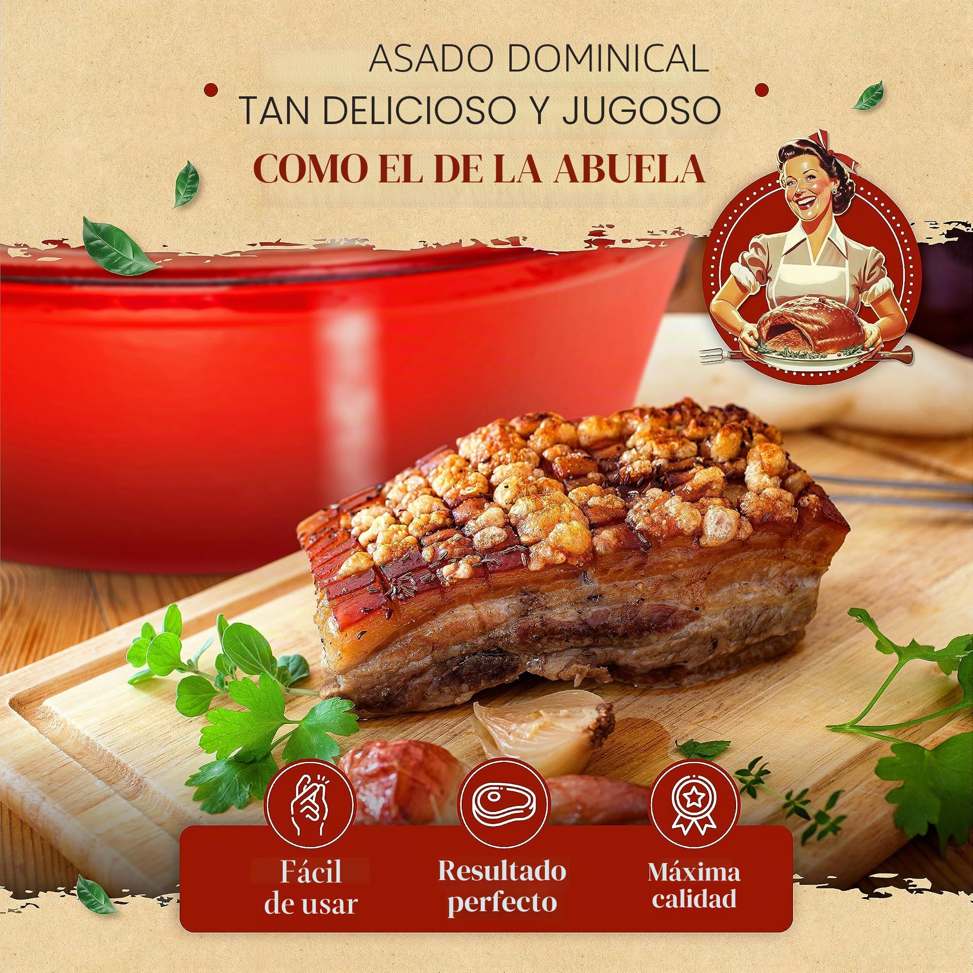 KRUSTENZAUBER Cacerola de hierro fundido con tapa, 33 cm, apta para horno, incluye tenedor de carne, 6 l, esmaltado, olla XL de hierro fundido, olla ideal para cocinar Kazan, para inducción, ovalada