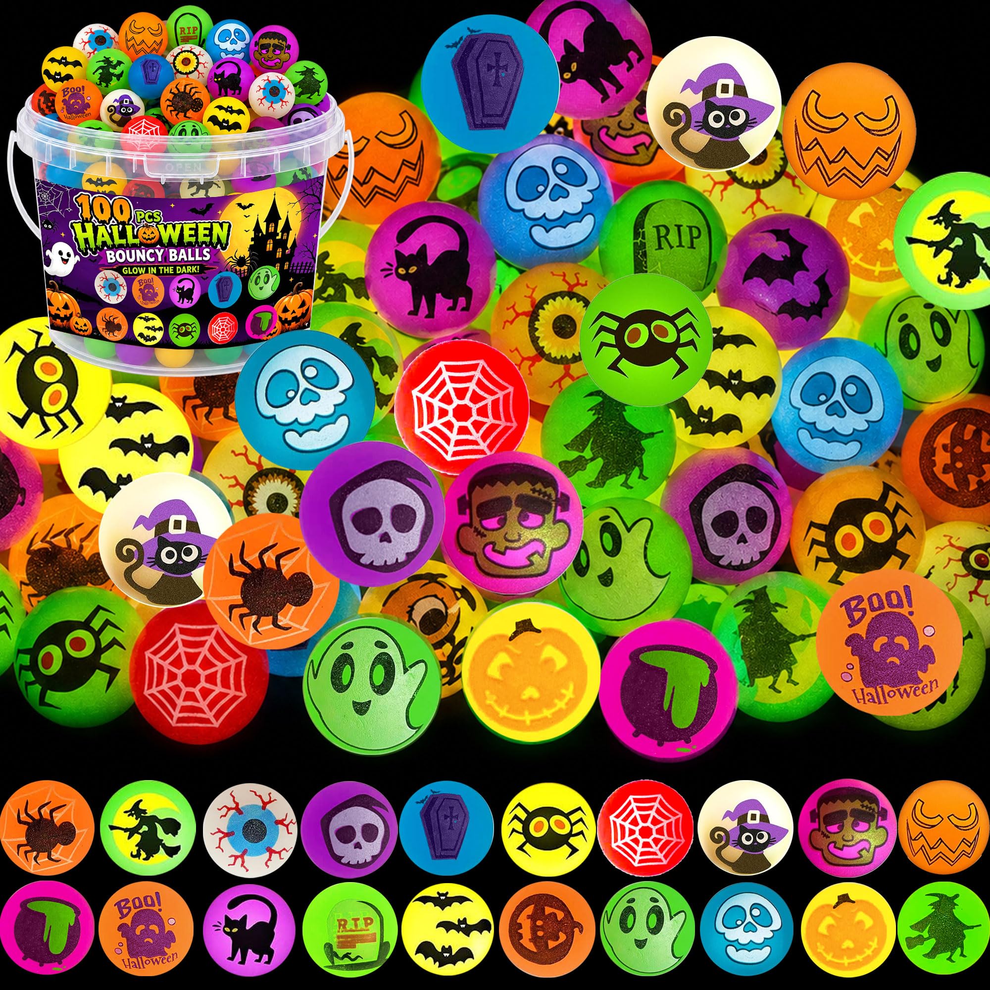 Photo 1 of TGIQROVE Halloween Glow in The Dark Bouncy Balls - 100 Pack
