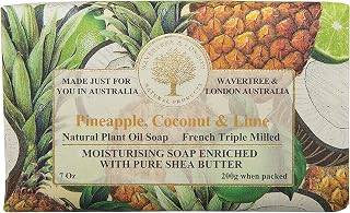 Wavertree & London Pineapple, Coconut & Lime Scented Natural Soap Bar, 7oz Moisturizing French Triple Milled Soap Bar for Women & Men enriched with shea butter - Pure Bath & Body soap bar