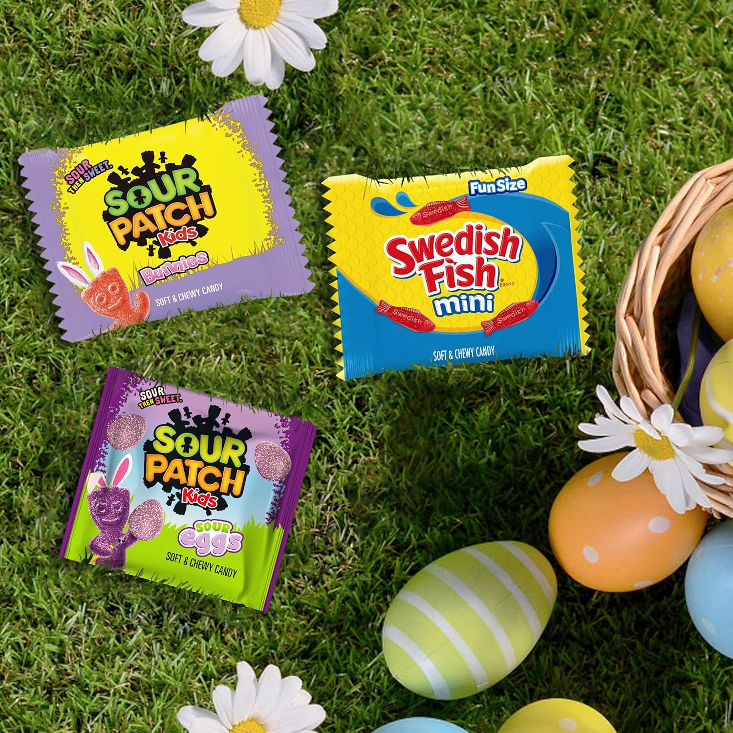 SOUR PATCH KIDS Bunnies, Sour Eggs, and SWEDISH FISH Mini Soft & Chewy Easter Candy Variety Pack, Bulk Candy, 80 Snack Packs