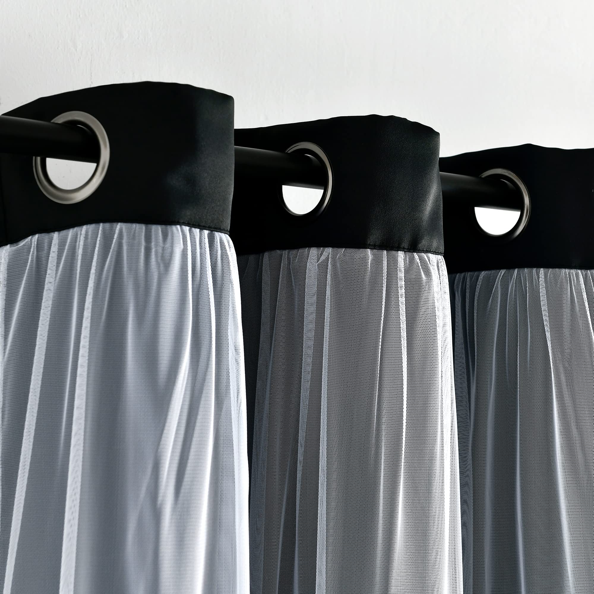 Lush Decor Grommet Sheer Panels with Insulated Blackout Lining Window Curtain Panel Pair, 84" L x 38" W, Black - Image 2