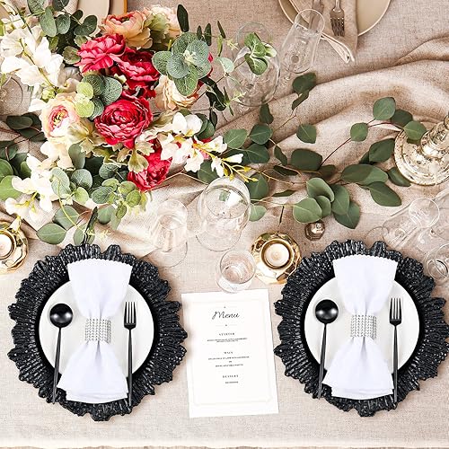 Miniatura 5 de Platos de carga de 13 pulgadas, cargadores de plástico a granel con diseño de arrecife floral, borde redondo con volantes, platos para cena, boda,