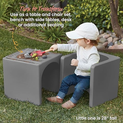 Miniatura 4 de ECR4Kids Tri-Me - Juego de mesa y sillas cubo, muebles multiusos, gris oscuro, 3 piezas