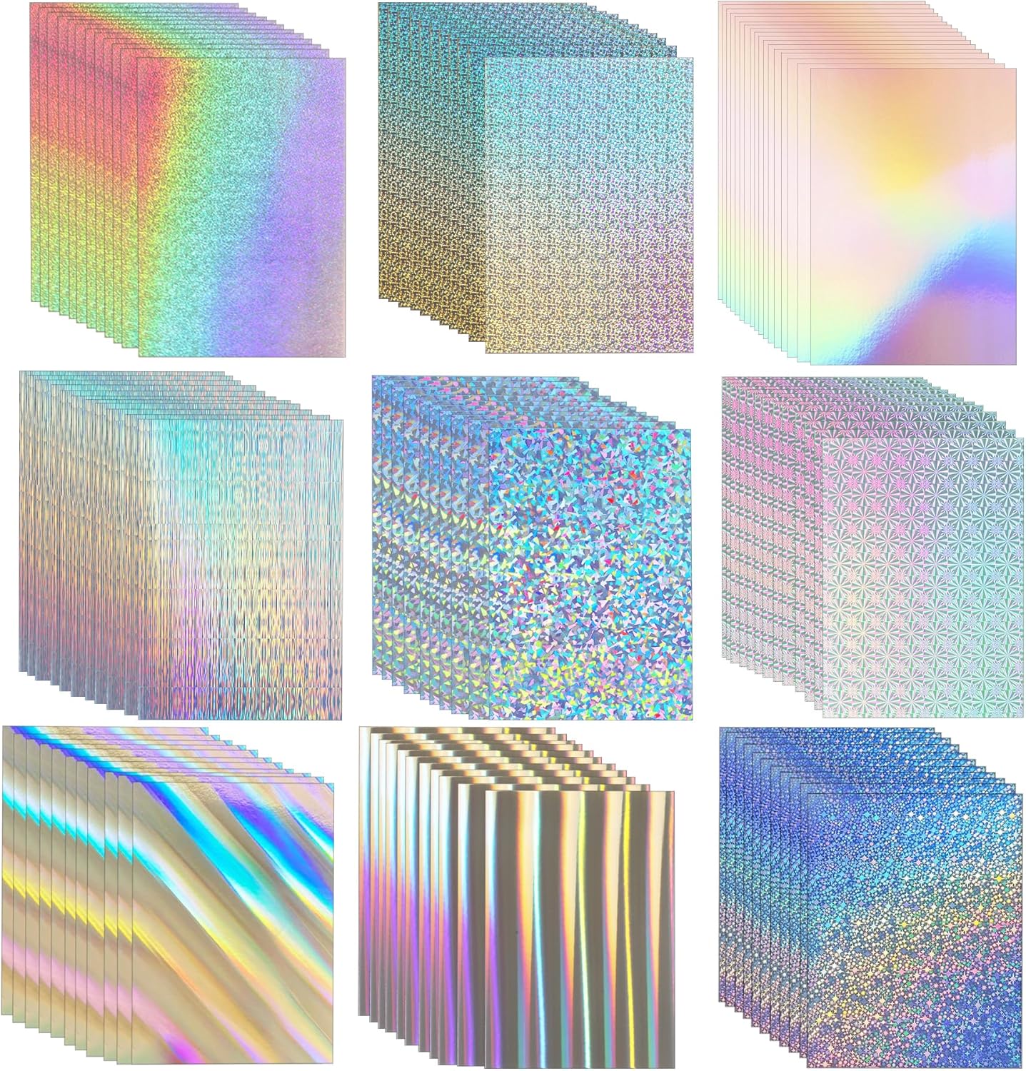 100 Sheets Holographic Cardstock, 250gsm/92lb Metallic Glitter Shiny Iridescent Mirror Paper Thick Card Stock for Crafts, Card Making, Party Decor, Scrapbook Supplies，8.3 x 11.7inch