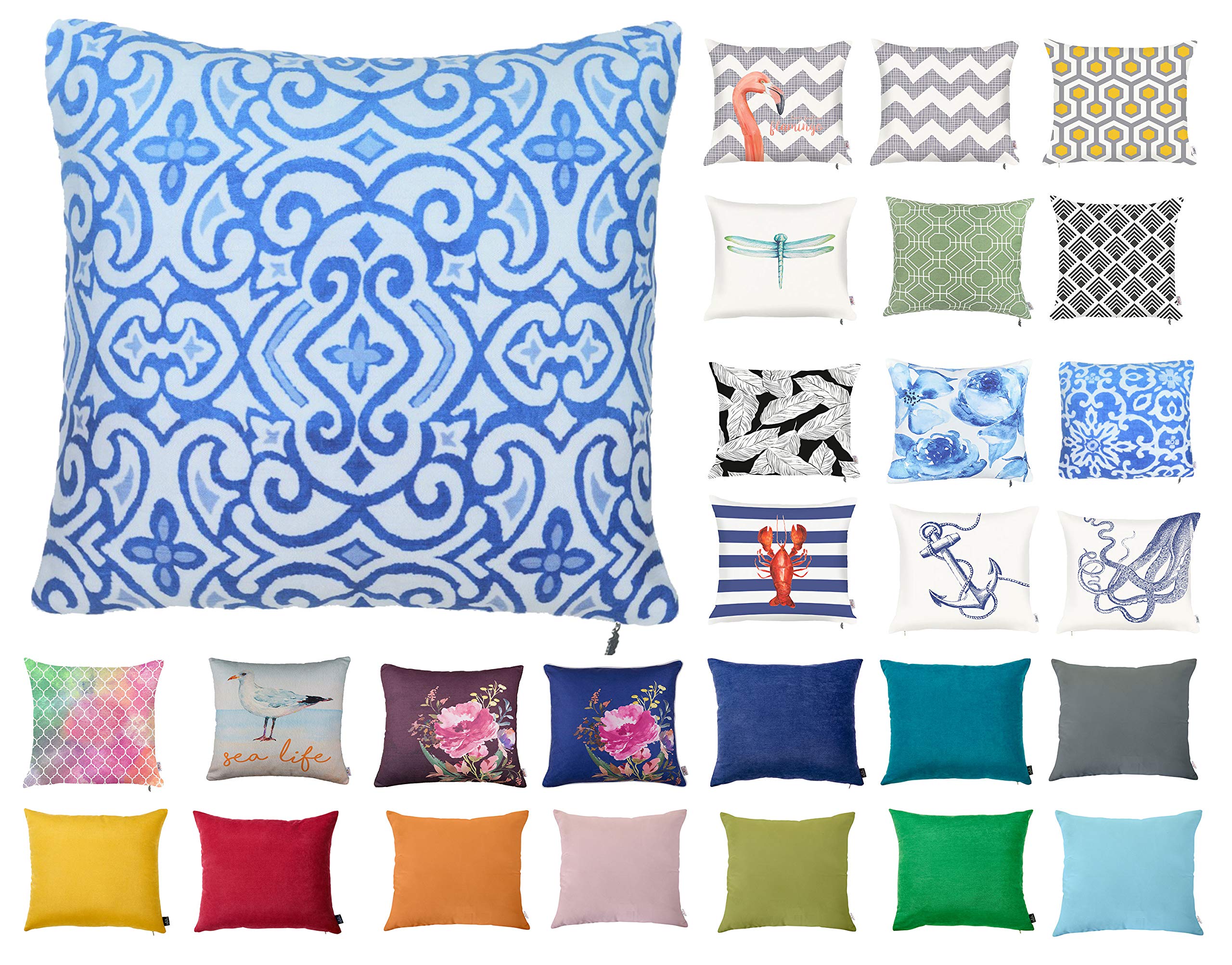 Tropik Home Decorative Square Pillow Case Throw Cushion Cover for Sofa Bedroom with Invisible Zipper, 45x45cm (18x18) Blue Scroll