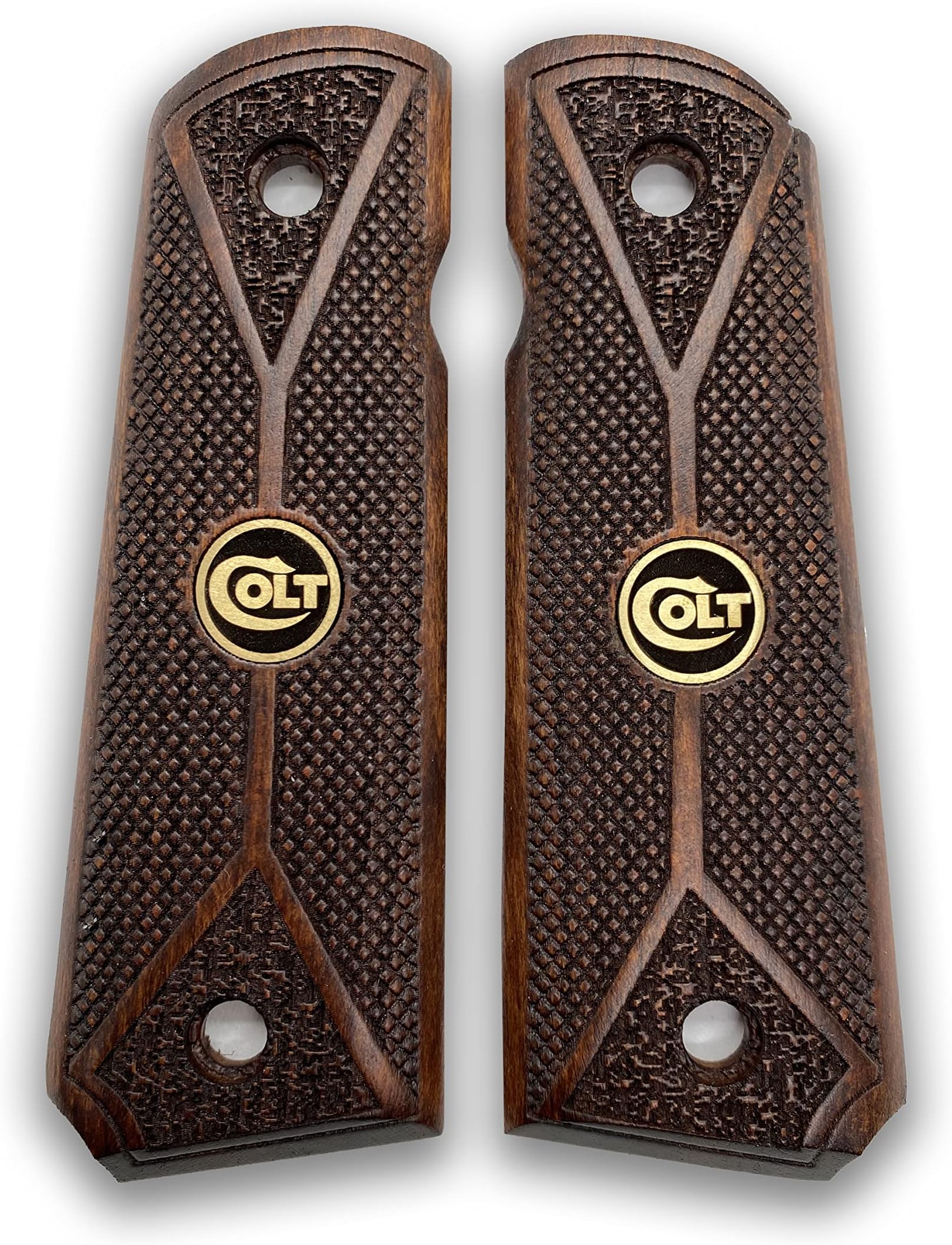 1911 Original Series US Logo Wooden 1911 Grips, Ambi Safety Cut, Handgun Grips, Pistol Grips, 1911 Wood Grips, 1911 Grips for Full Size, 1911 Accessories, Gift for Veterans (Gold Metal Logo Colt)