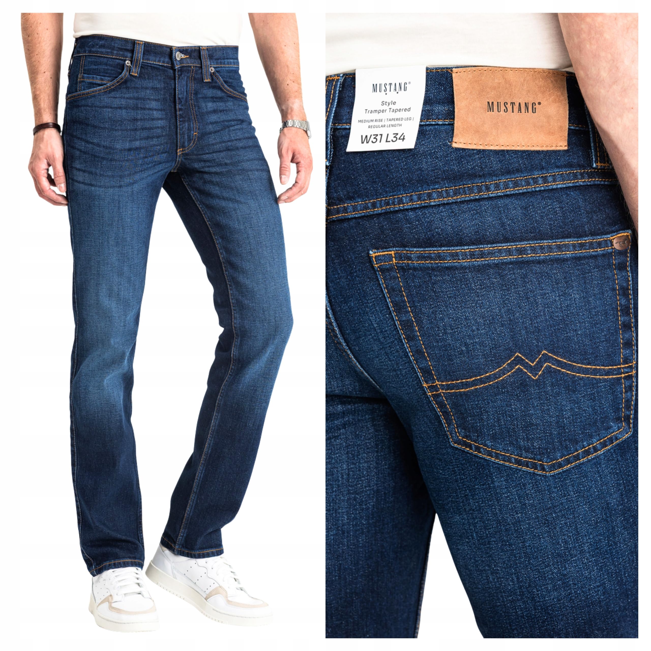 MUSTANG Jeans Herren Tramper Tapered Slim Fit Denim Blue - Hosen Herren - Jeanshosen für Männer - 1015352 5000 982 (Blau)