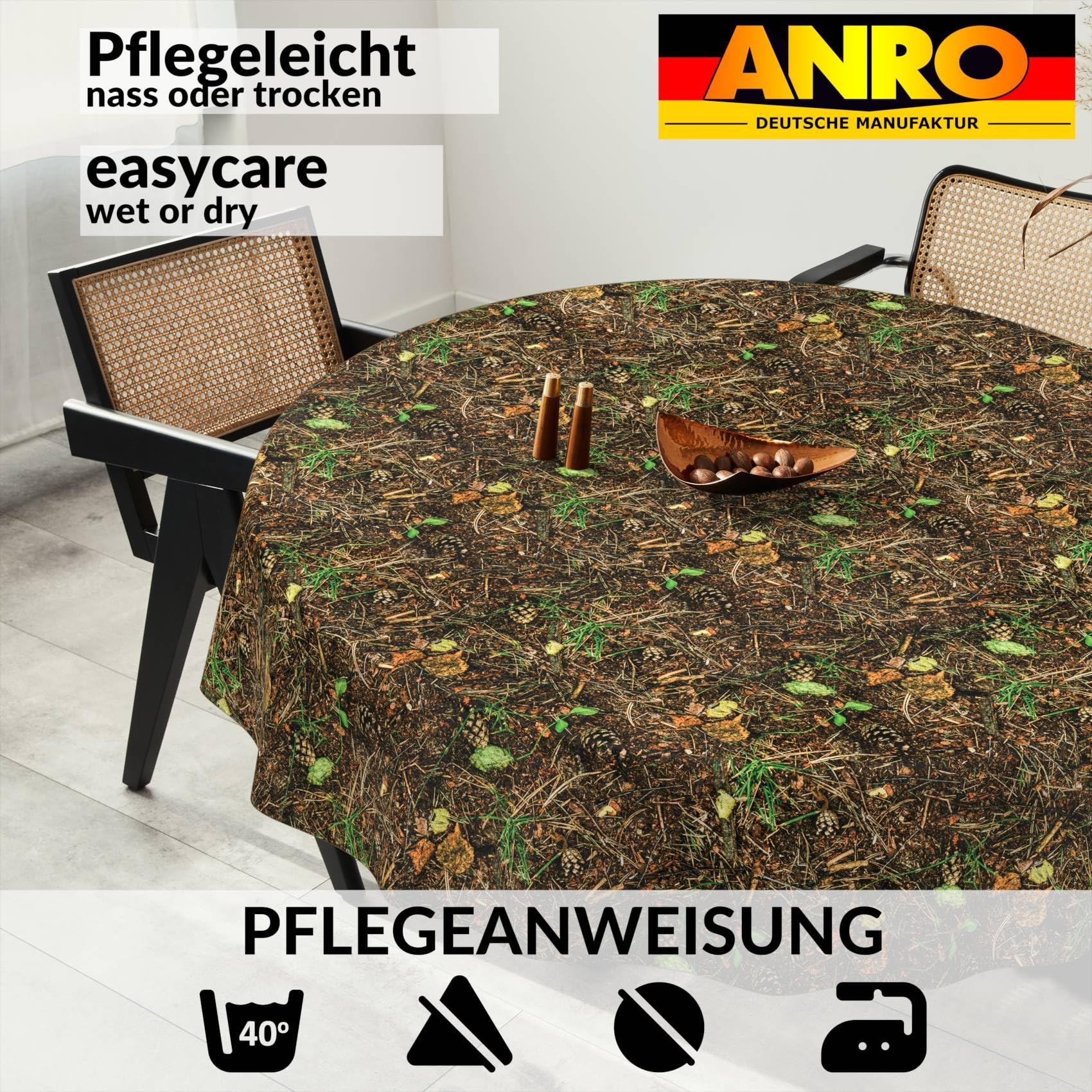 Tablecloth Fabric Washable Tablecloth Easy Care Lotus Effect Dirt- and Water-Repellent for Indoor Outdoor Use Round 140 cm Cutting Edge Forest Floor - Image 4