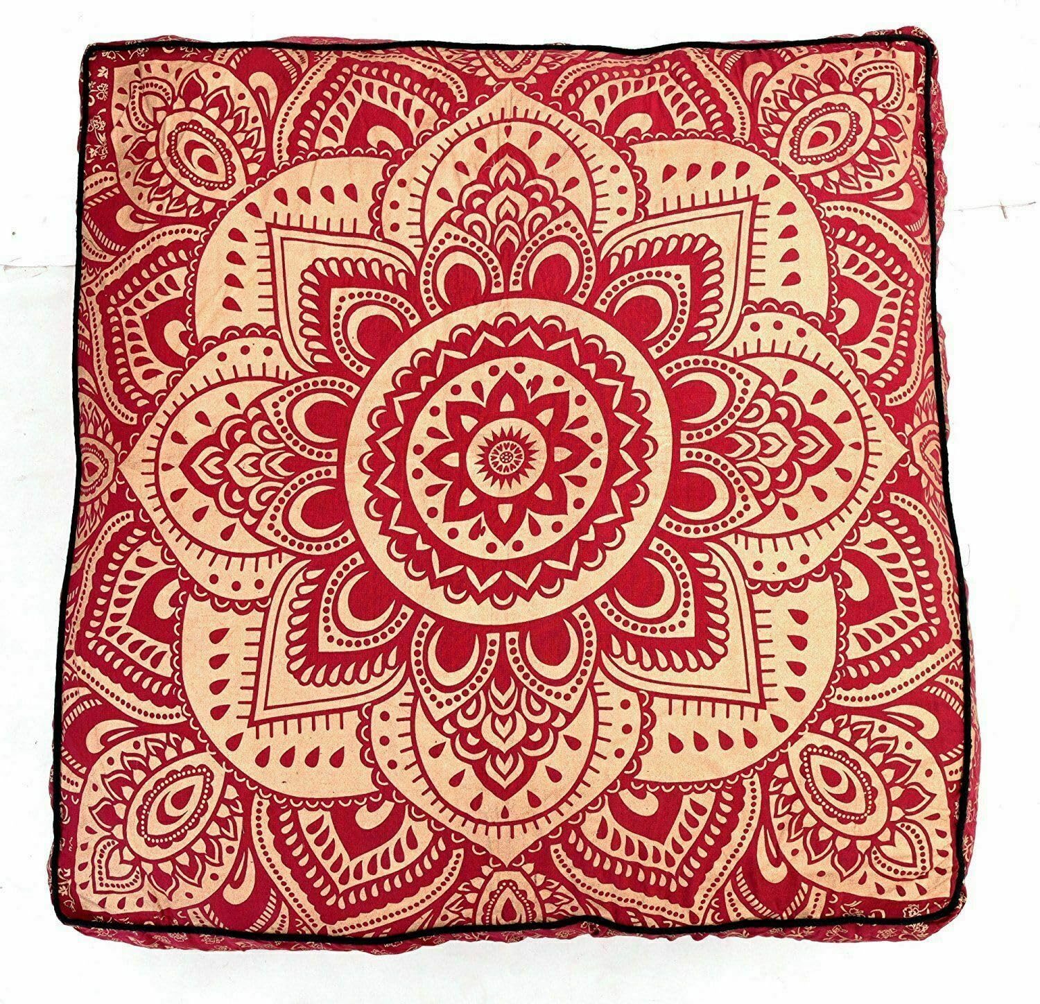 35" Mandala Large Floor Pillow Cover Meditation Cushion Seating Throw Hippie Square Colourful Decorative Bohemian Accent Boho Chic dog bed Indian Pouf Ottoman Handmade COVER ONLY (Ombre Red Gold)