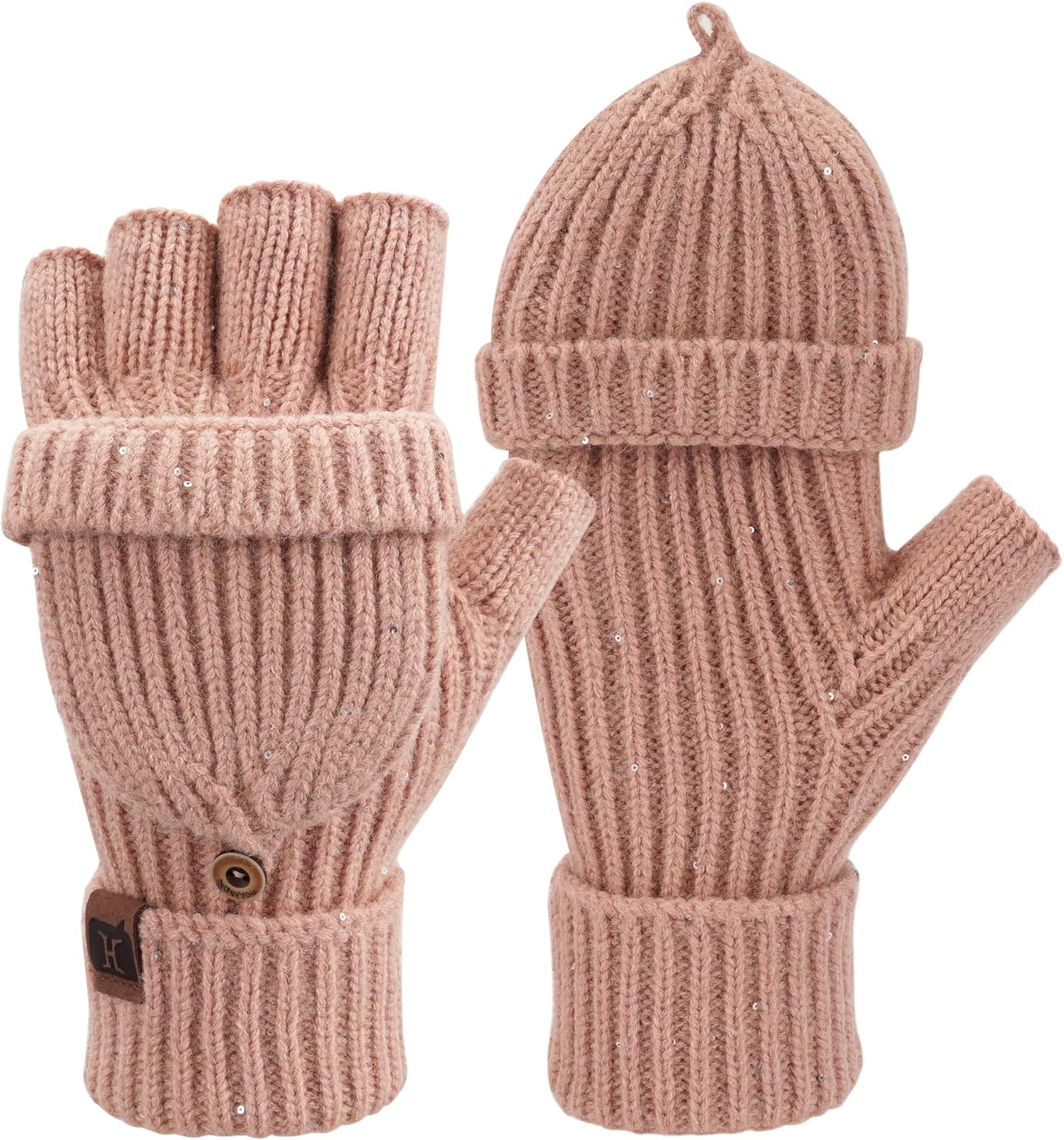 FZ FANTASTIC ZONE Womens Winter Knit Fingerless Work Gloves Convertible Mittens Warm for Cold day