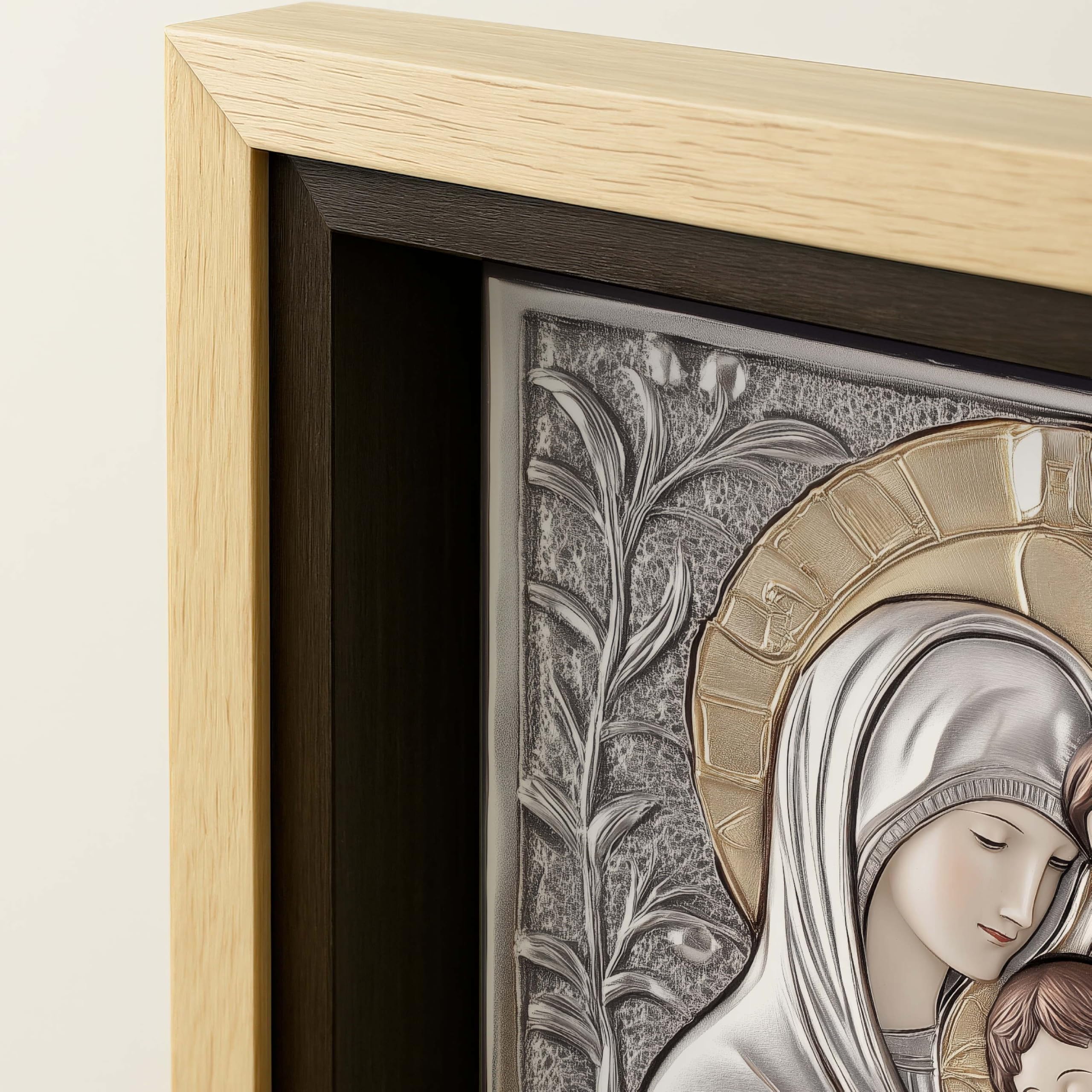 ConKrea - Stampa Religiosa Sacra Famiglia 4 con Cornice Artigianale 30x30 cm | Icona Religiosa da Parete Incorniciata | Quadro Sacro per Casa o Regalo