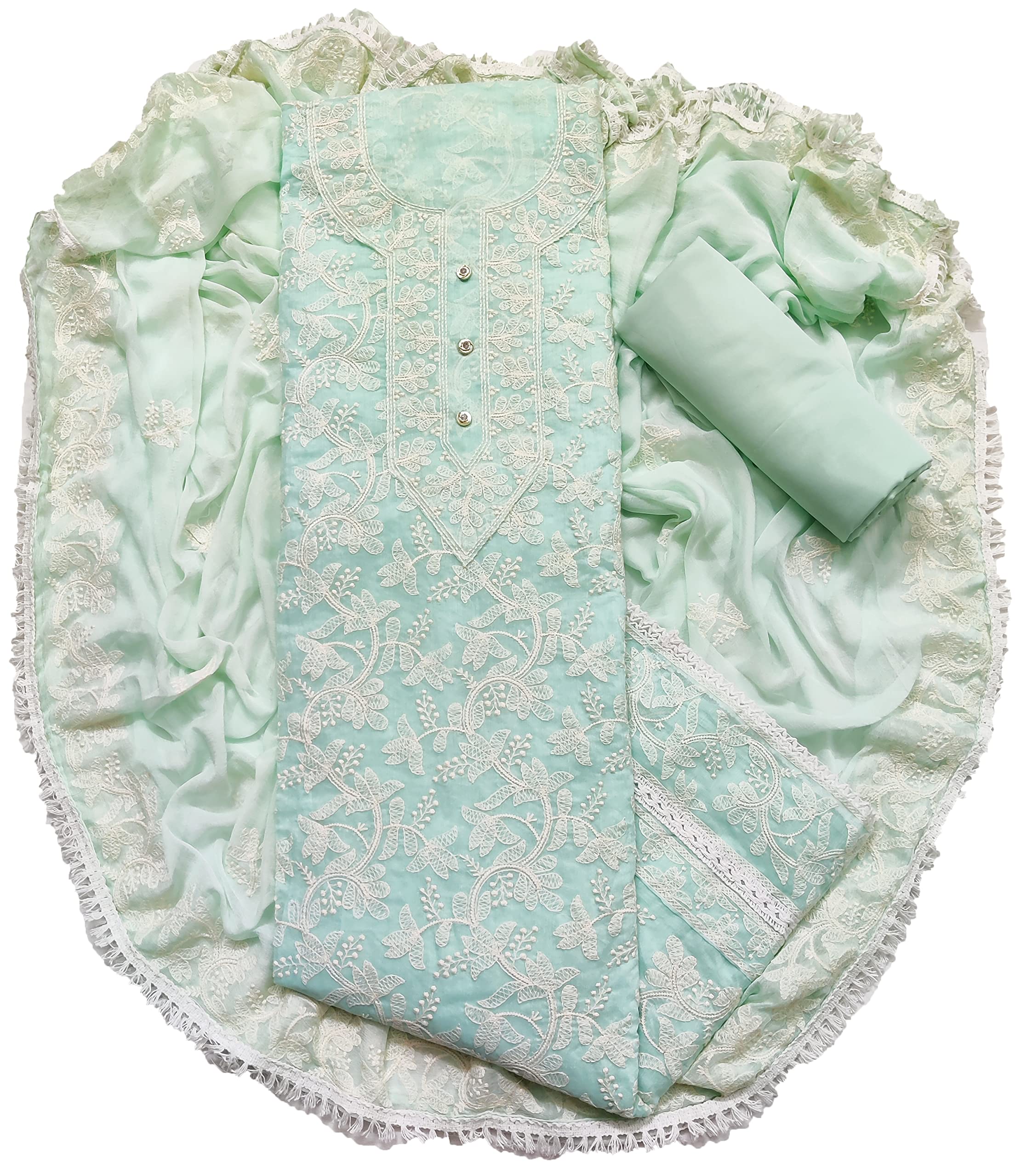 AAHIRAWomen Chanderi Cotton Unstitched Salwar Suit Dress Material, Lucknowi Embroidery Work(Free Size)