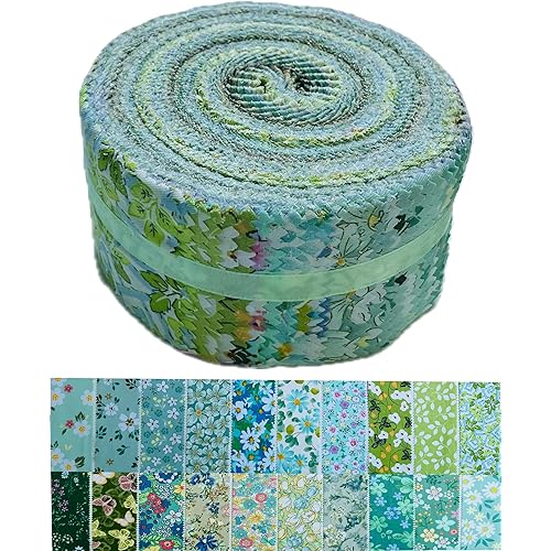 Jelly Roll Fabric 100% Cotton Quilting Fabric, 40 Pre-Cut Strips (2.5 x 44 Inch) for Quilting and Sewing - 20 Assorted Floral Prints- Green Mood