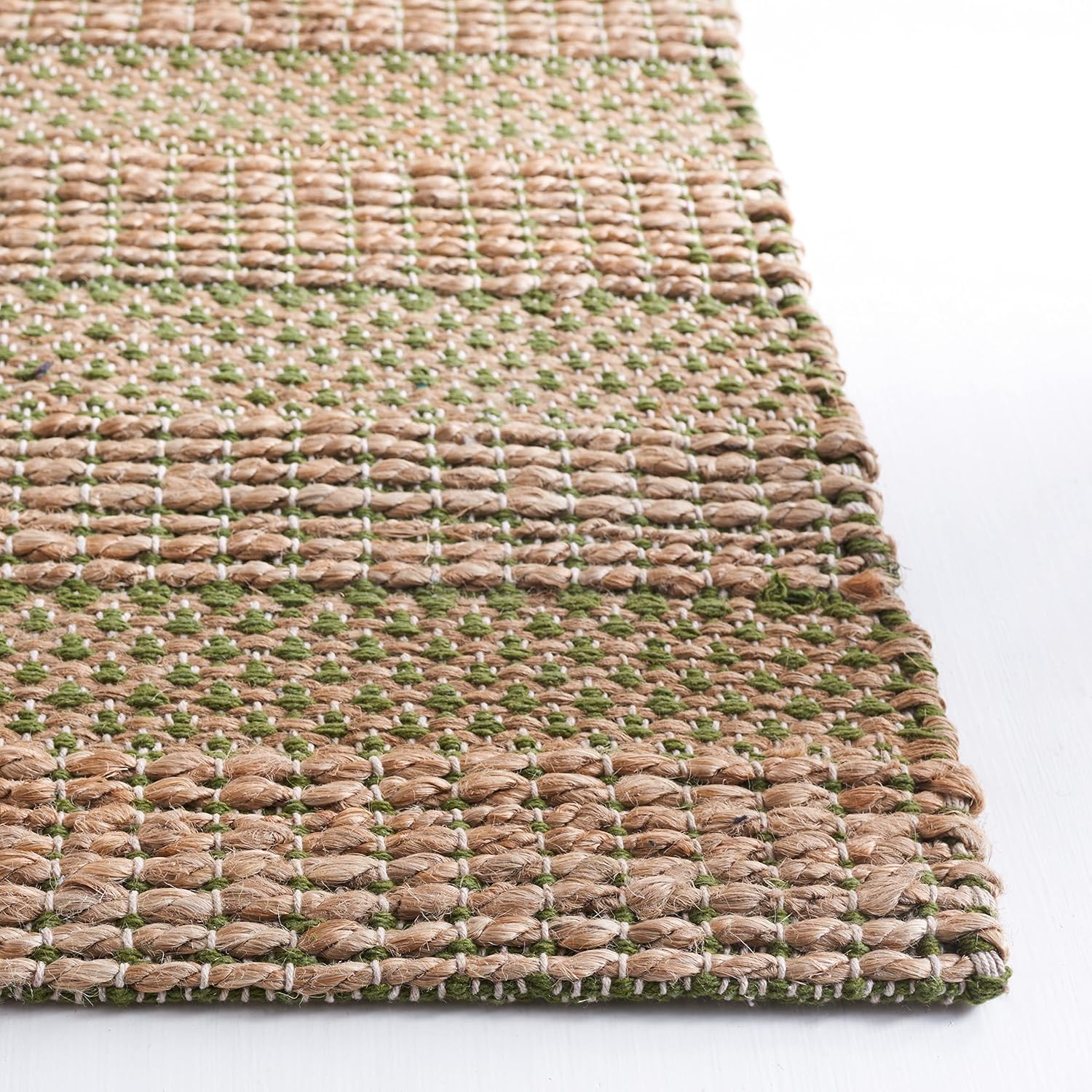 SAFAVIEH Area Rug 8x10 - Natural Fiber Collection - Large - Green & Natural, Handmade Jute & Cotton, Boho Farmhouse Rustic Design, Ideal for Living Room, Bedroom, Dining Space (NFB654Y)
