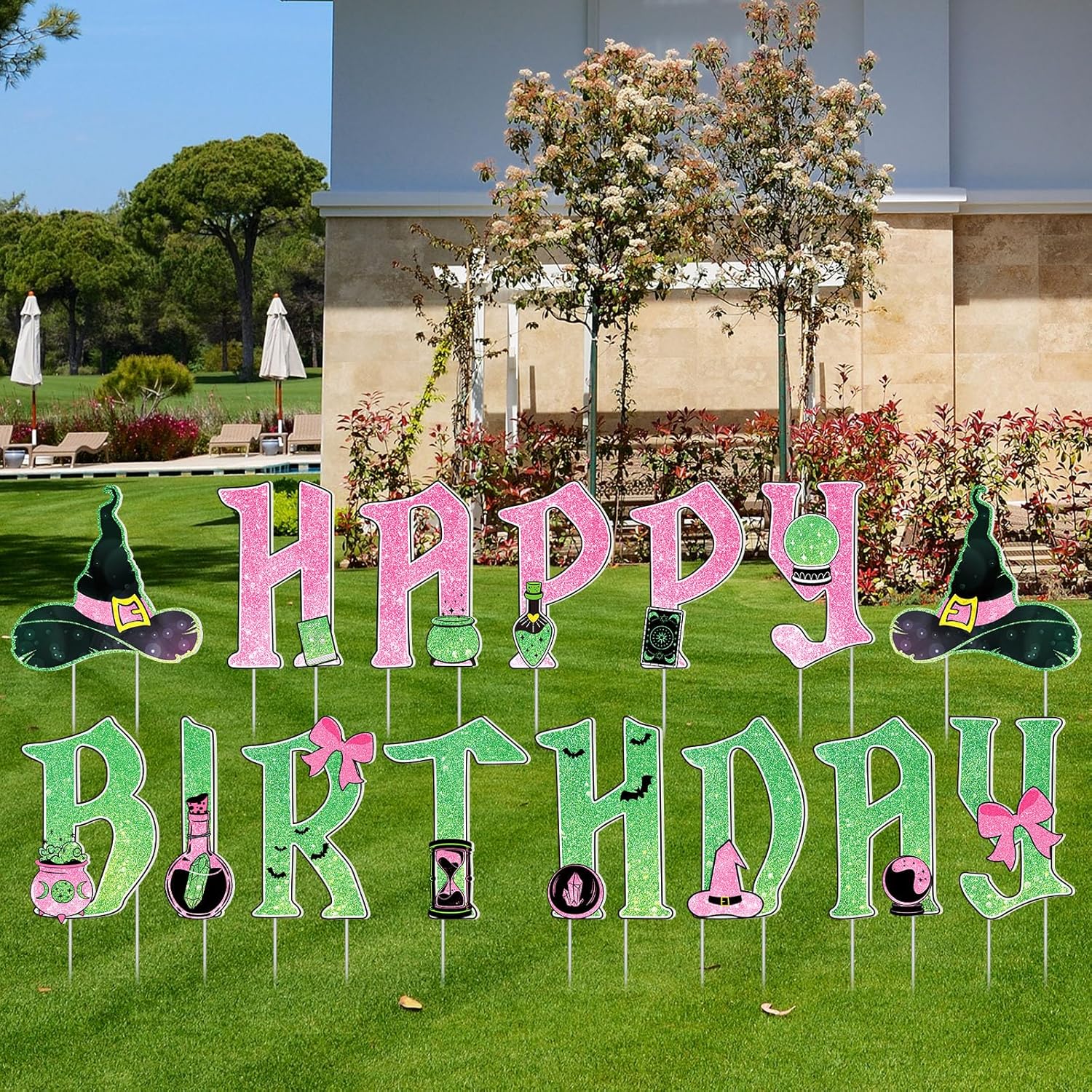 GlikCeil 15 Pcs Spider Happy Birthday Yard Signs with Metal Stakes Happy Birthday Letter Lawn Signs Spider Theme Party Favors Decorations for Outdoor Yard Lawn