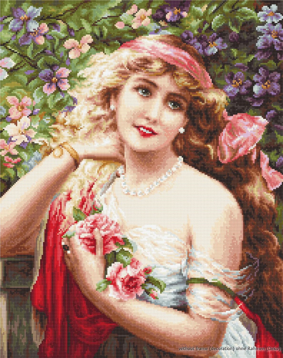 Luca-S Counted Cross Stitch kit Young Lady with Roses 28x35.5cm