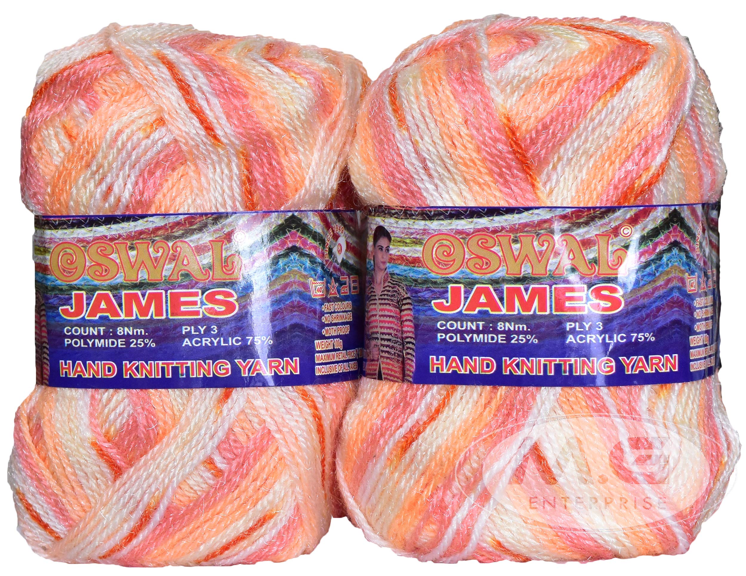 M.G ENTERPRISE Oswal James Knitting Yarn Wool, Peach Mix Ball 200 gm Best Used with Knitting Needles, Crochet Needles Wool Yarn for Knitting. by Oswal, Multi (JA Peach MixWL - 200 gm)
