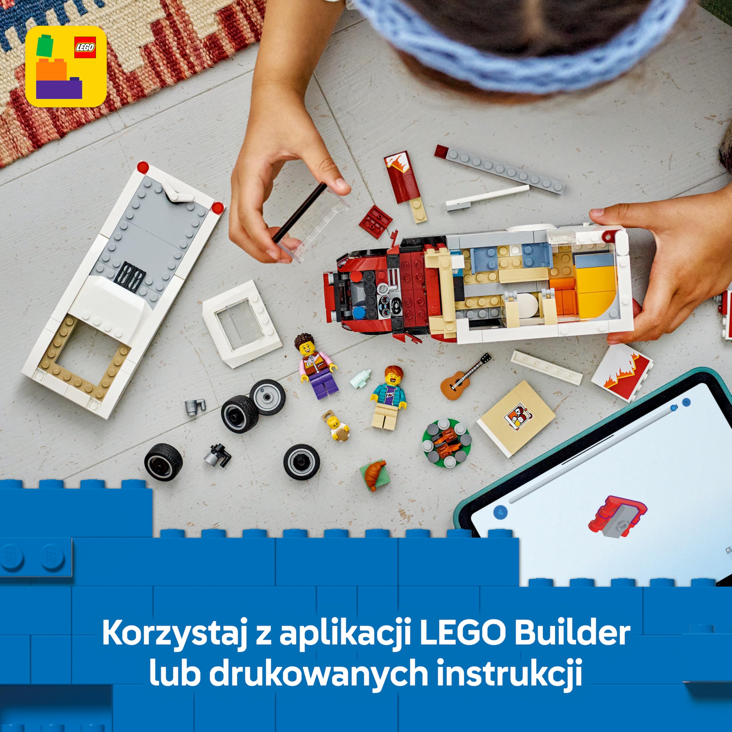 LEGO City Wakacyjny Kamper Pełen Przygód, Konstrukcyjna Zabawka dla Dziecka do Zbudowania, Pojazd z Minifigurkami i Akcesoriami, Kreatywny Prezent dla 6-latka, dla Chłopca i Dziewczynki, 60454