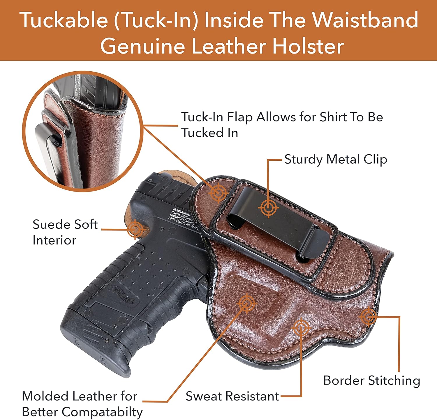 Maxx Carry Compatible with/Replacement for IWB Tuckable Leather Gun Holster Fits: Kimber Micro 9, Ultra Carry II 9mm, .45 ACP, Bersa Thunder 380, Colt 1911 3 inch, Defender, Sig Sauer P365XL