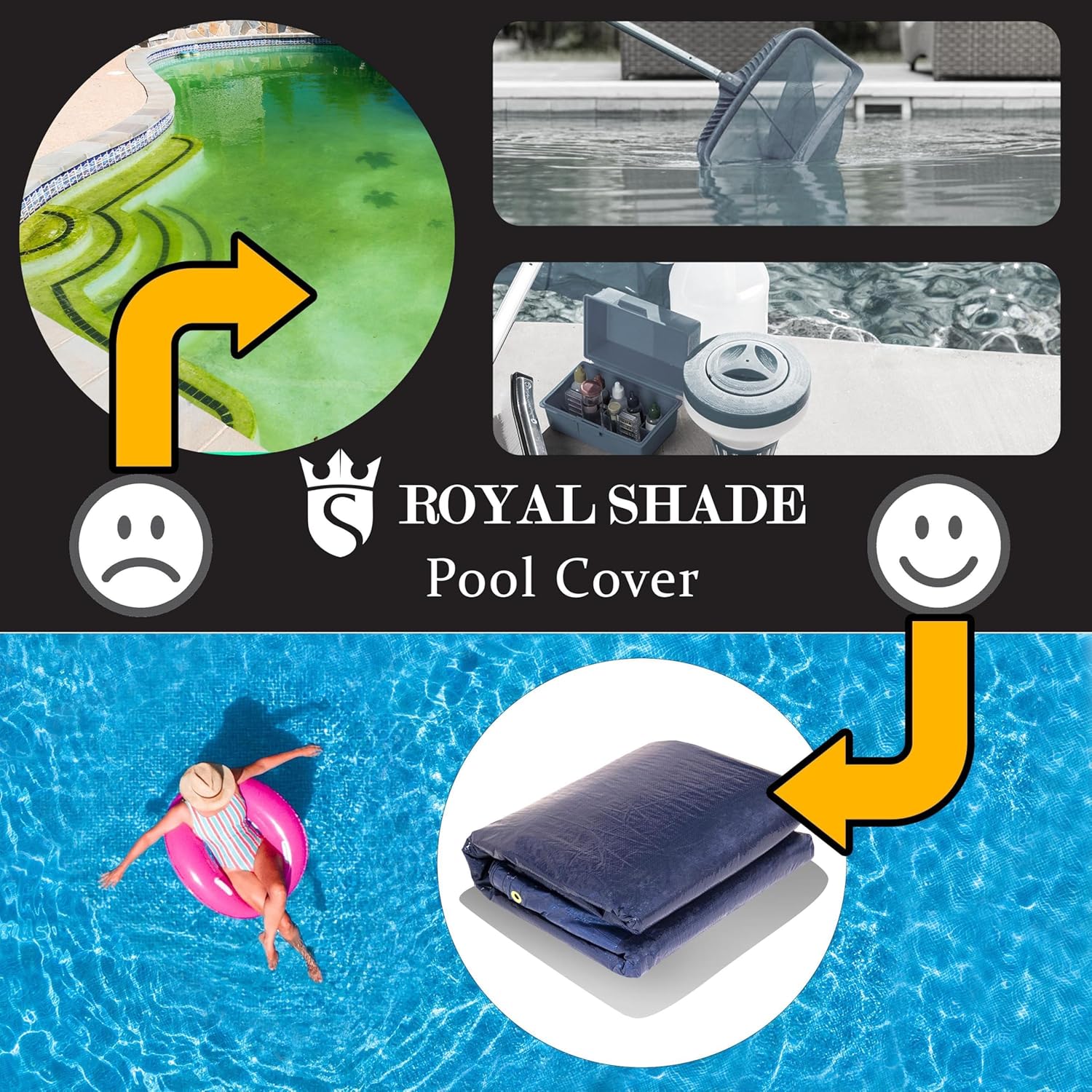 Royal Shade 30' x 50' Premium 180GSM Rectangle Blue Winter Swimming Pool Cover Tarp Safety Heavy Duty, Waterproof, UV Resistant (Cover Size: 34' x 54'/ 4 ft.Overlap) - (We Customize Size)