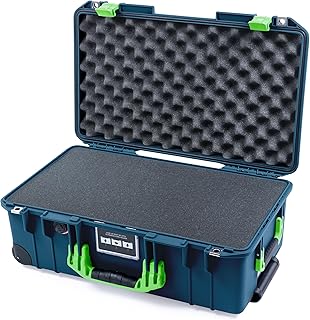 ColorCase Pelican Air 1535 Carry-on Case Deep Pacific Blue - Medium Size Waterproof Case with Pick & Pluck Foam & Convoluted Lid Foam - Lime Green Handles & Latches