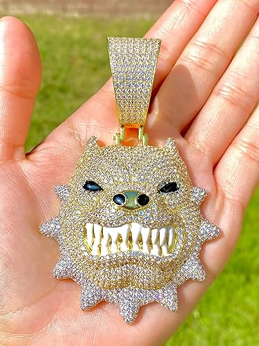 Miniatura 2 de Juego de colgantes de perro pitbull grande con acabado de oro de 14 quilates para hombre, cadena cubana, colgante de animal, dije grande de perro