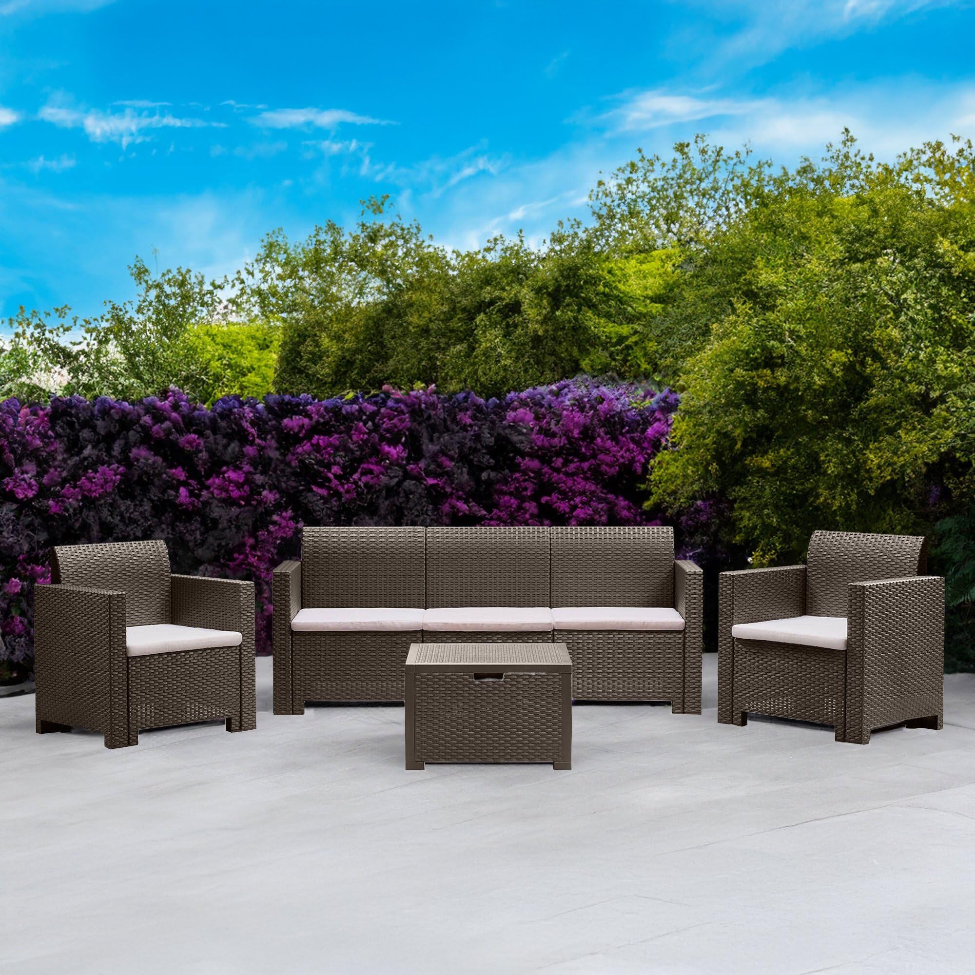 Dmora - Set Salotto da Esterno Venus, Salottino Outdoor, Set da Balcone o Giardino, Composizione Soggiorno per Esterni, Made in Italy, Tortora